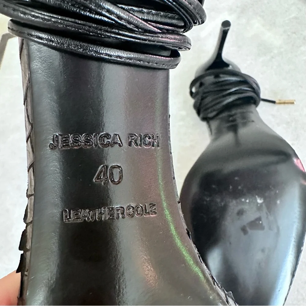 Rich Sandal by Jessica Rich Black Stiletto Lace Up Heels Size 40 / 9.5 - Picture 12 of 16